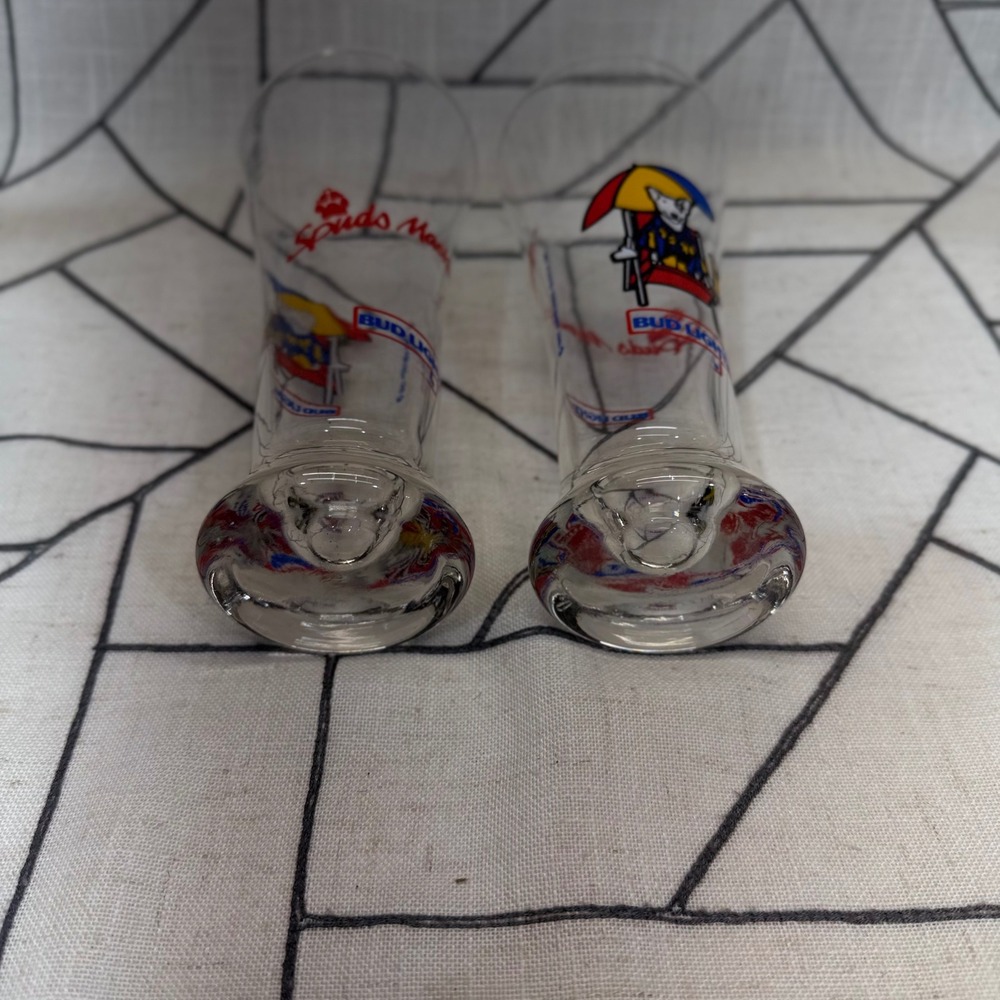 Bud Light Spuds MacKenzie Shot Glasses 6in Clear 1987 Vintage Pilsner Set of 2 - Picture 7 of 9